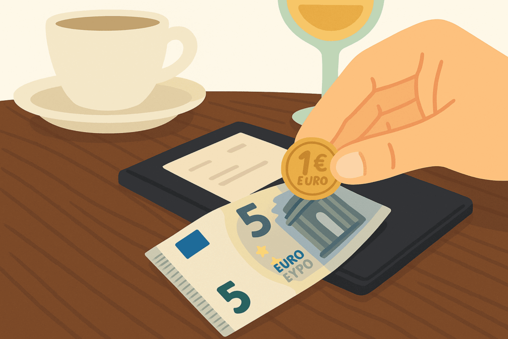 レストランでチップを置く手元のイラスト