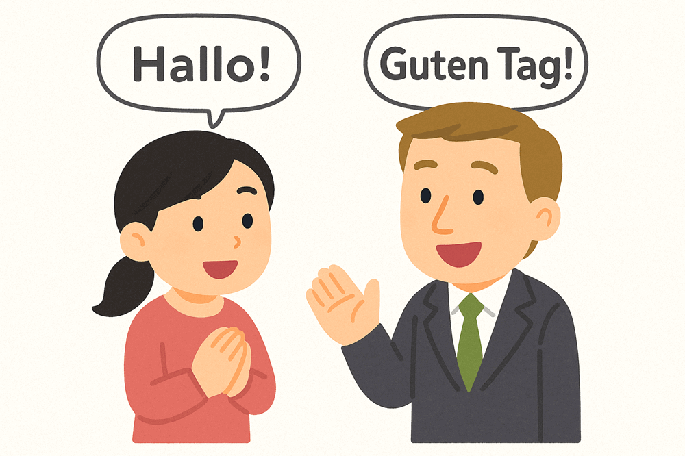 ドイツ語であいさつを交わす男女のイラスト