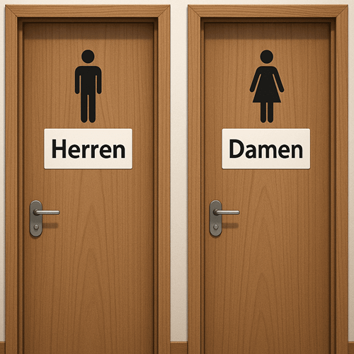 ドイツの公共トイレで、HerrenとDamenの表示がある2つのドア