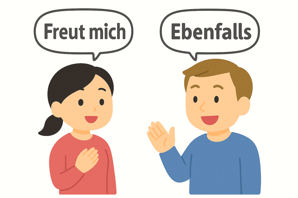 ドイツ語で初対面の挨拶をする男女の図