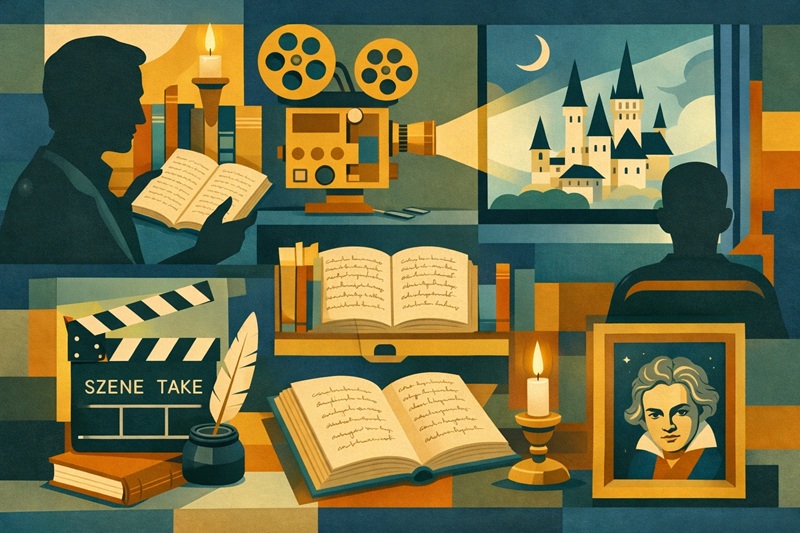 ドイツの映画や文学を象徴するバウハウス風イラスト